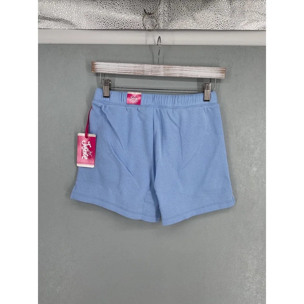 Justice Girls Sweatshorts Sail Blue Fleece Elastic Waist Logo L 12/14